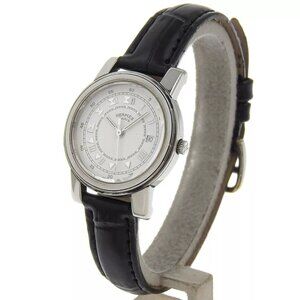 HERMES Carrick Watches WhiteDial Stainless Steel/Embossed Leather Quartz A...